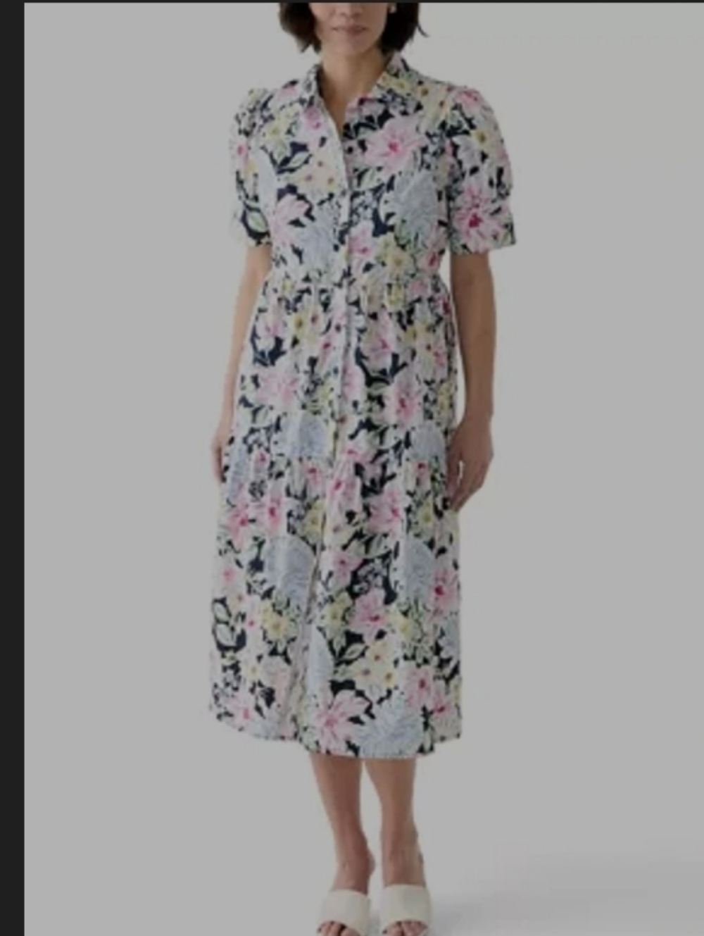 Crown & Ivy Floral Button-Front Midi Shirt Dress Cotton 8Sz. PL